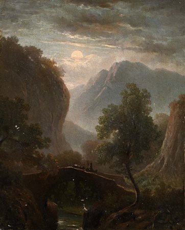 Salvatore Fergola (attribuito a) (Napoli 1799 - 1874) Veduta notturna con...