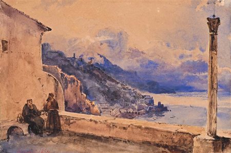 Giacinto Gigante (Napoli 1806 - Napoli 1876) Amalfi dal convento dei...