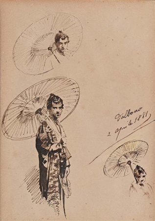Eduardo Dalbono (Napoli 1841 - Napoli 1915) Tre studi di donna in kimono con...