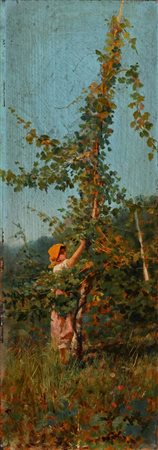 Giovanni Guida (Napoli 1837 - Napoli 1895) Giovane contadina al lavoro olio...