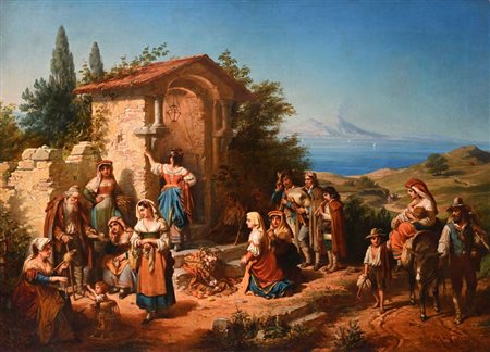 Robert Antoine Müller (Inghilterra 1821 - 1883) Sosta di contadini presso...
