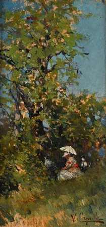 Vincenzo Caprile (attribuito a) (Napoli 1856 - Napoli 1936) Sosta in campagna...