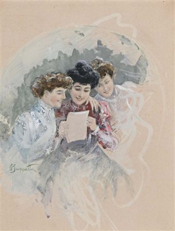 Pietro Scoppetta (Amalfi 1863 - Napoli 1920) Buone notizie matita, acquerello...