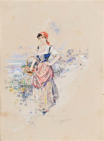 Pietro Scoppetta (Amalfi 1863 - Napoli 1920) Giovane popolana lungo la via...