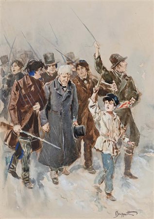 Pietro Scoppetta (Amalfi 1863 - Napoli 1920) La rivolta acquerello su...