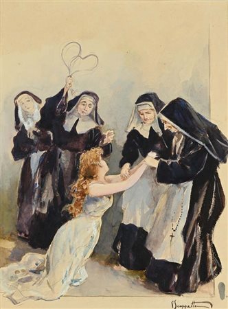 Pietro Scoppetta (Amalfi 1863 - Napoli 1920) la punizione matita, acquerello...
