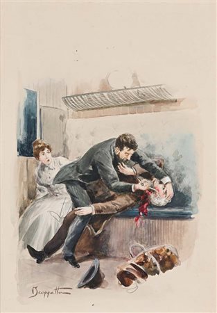 Pietro Scoppetta (Amalfi 1863 - Napoli 1920) Omicidio in treno matita e...