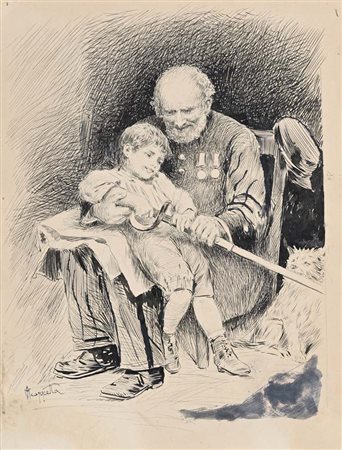 Pietro Scoppetta (Amalfi 1863 - Napoli 1920) Il nonno garibaldino china e...