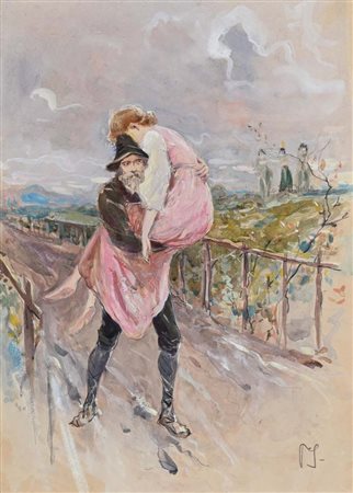 Pietro Scoppetta (Amalfi 1863 - Napoli 1920) Il soccorso matita, acquerello e...