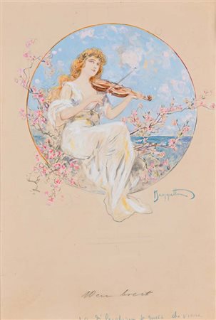 Pietro Scoppetta (Amalfi 1863 - Napoli 1920) La violinista matita, acquerello...