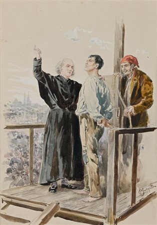 Pietro Scoppetta (Amalfi 1863 - Napoli 1920) L'esecuzione matita, acquerello...