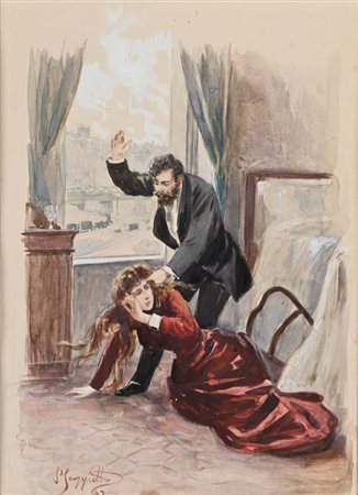 Pietro Scoppetta (Amalfi 1863 - Napoli 1920) Il vigliacco matita, acquerello...
