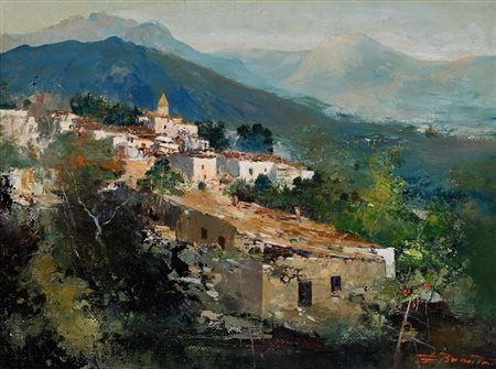Ezelino Briante (Napoli 1901 - Roma 1971) Paese in collina olio su tela cm 30...
