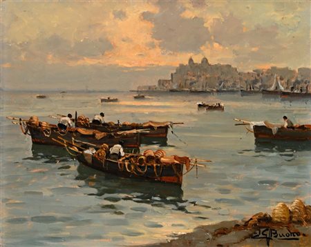 Leon Giuseppe Buono (Pozzuoli 1888 - Pozzuoli 1976) Barche di pescatori nei...
