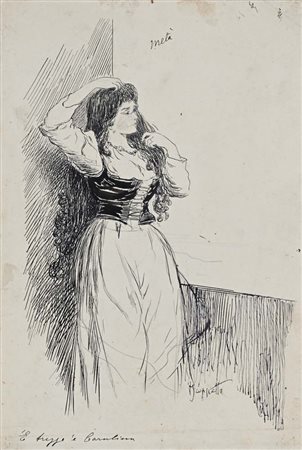 Pietro Scoppetta (Amalfi 1863 - Napoli 1920) "'E trezze ‘e Carulina" matita e...