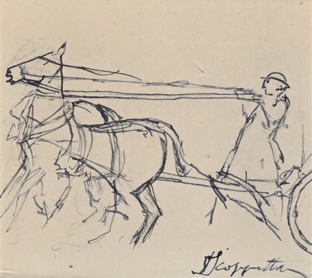 Pietro Scoppetta (Amalfi 1863 - Napoli 1920) Il calesse china su cartoncino...