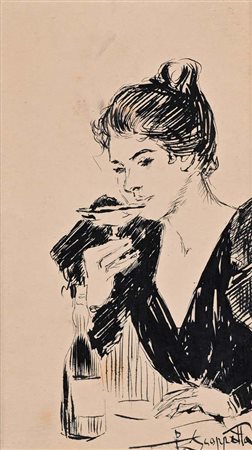 Pietro Scoppetta (Amalfi 1863 - Napoli 1920) Lo Champagne china su cartoncino...