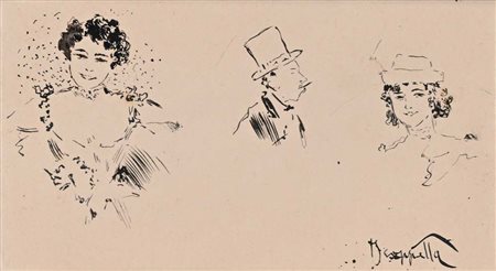 Pietro Scoppetta (Amalfi 1863 - Napoli 1920) Due donne ed un uomo china su...