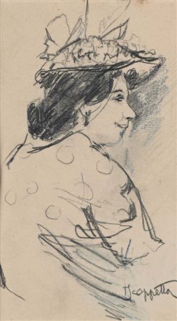 Pietro Scoppetta (Amalfi 1863 - Napoli 1920) Signora con cappello di profilo...