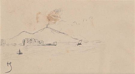 Pietro Scoppetta (Amalfi 1863 - Napoli 1920) Veduta di Napoli con il Vesuvio...