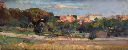 Guido Di Renzo (Chieti 1886 - Napoli 1956) Periferia Olio su tela riportata...