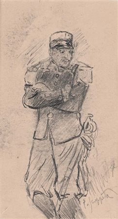 Pietro Scoppetta (Amalfi 1863 - Napoli 1920) Soldato in uniforme carboncino...