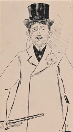 Pietro Scoppetta (Amalfi 1863 - Napoli 1920) Uomo con cilindro china su...