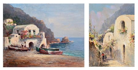 Valentino White (Positano 1909 - Ravello 1985) Due vedute di Capri (II) a)...