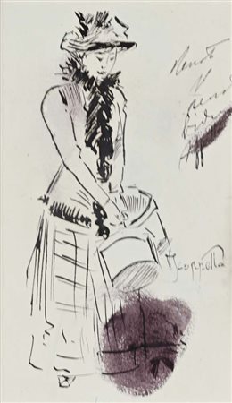 Pietro Scoppetta (Amalfi 1863 - Napoli 1920) Giovane donna elegante china e...