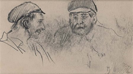 Pietro Scoppetta (Amalfi 1863 - Napoli 1920) Due lavoratori carboncino su...