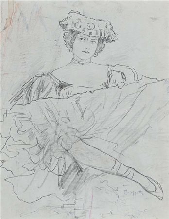 Pietro Scoppetta (Amalfi 1863 - Napoli 1920) La ballerina di Can-can matita...