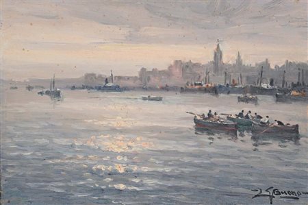 Leon Giuseppe Buono (Pozzuoli 1888 - Pozzuoli 1976) "Controluce" olio su...