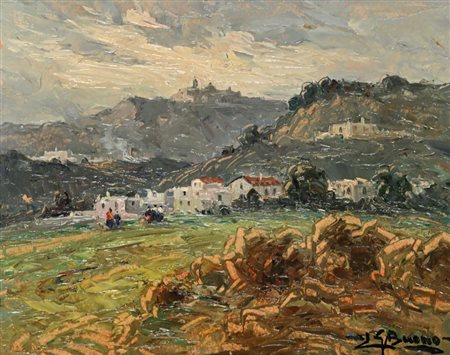 Leon Giuseppe Buono (Pozzuoli 1888 - Pozzuoli 1976) Paese in collina olio su...