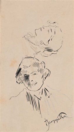 Pietro Scoppetta (Amalfi 1863 - Napoli 1920) Due volti femminili china su...