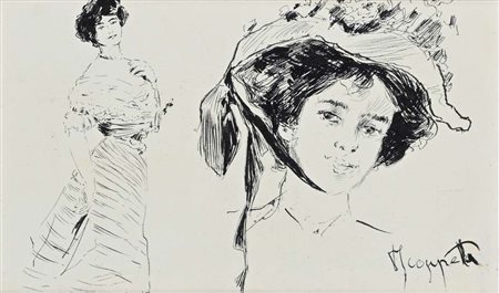 Pietro Scoppetta (Amalfi 1863 - Napoli 1920) Due studi di giovani donne...