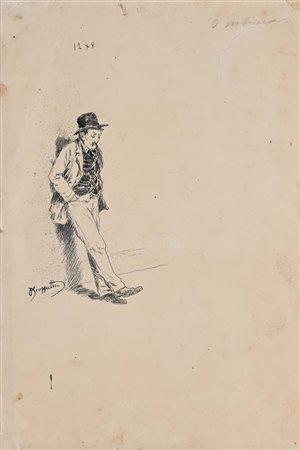Pietro Scoppetta (Amalfi 1863 - Napoli 1920) " ‘O mbriaco" china su carta cm...