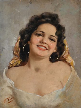Attilio Toro (Napoli 1892 - Salerno 1982) Ritratto di ragazza sorridente Olio...