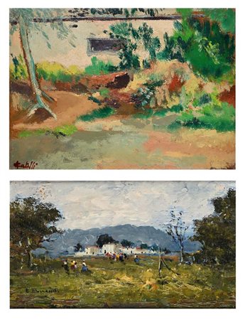 Camillo Catelli (Napoli 1886 - Napoli 1978) Luci in campagna olio su cartone...