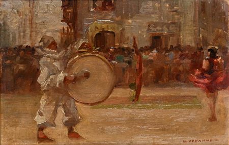 Domenico De Vanna (Terlizzi 1896 - Napoli 1980) Festa in piazza Olio su legno...