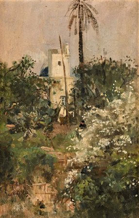 Eugenio Scorzelli (Buenos Aires 1890 - Napoli 1957) Nel parco Olio su cartone...