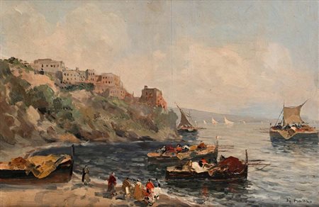 Francesco Di Marino (Napoli 1892 - Napoli 1954) Marina napoletana con barche...