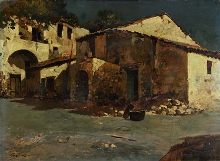 Felice Giordano (Napoli 1880 - Capri 1964) Case coloniche al chiaro di luna...