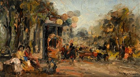 Francesco Di Marino (Napoli 1892 - Napoli 1954) Giochi nella villa Olio su...
