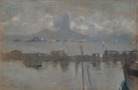 Gennaro Villani (Napoli 1885 - Napoli 1948) Napoli, Santa Lucia pastello su...