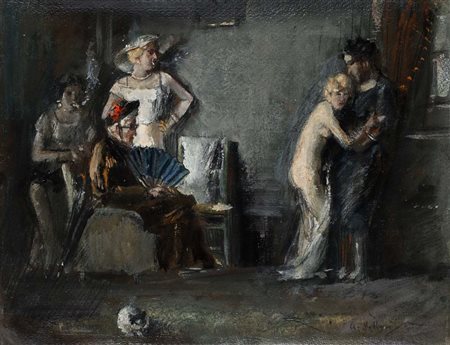 Gennaro Villani (Napoli 1885 - Napoli 1948) Figure in un interno Olio su tela...