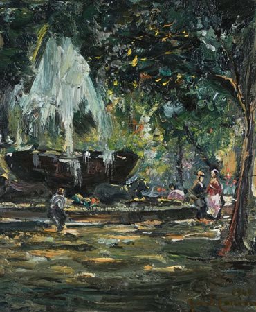 Guido Casciaro (Napoli 1900 - Napoli 1963) "La Villa" olio su legno cm 20 x...