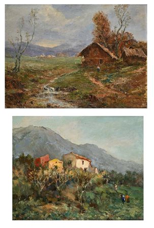 Scuola napoletana del XX secolo () Due paesaggi di campagna a) Scuola...