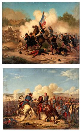 Scuola Italiana del XIX secolo () Due scene della seconda guerra di...
