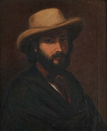 Scuola Italiana del XIX secolo () Uomo con cappello Olio su tela cm 27,5 x 23...