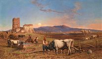Carlo Coleman (Pontefract 1807 - Roma 1874) Lavoro nella campagna romana Olio...